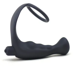 Silicone Anal Plug Vibrator With Cock Ring Black